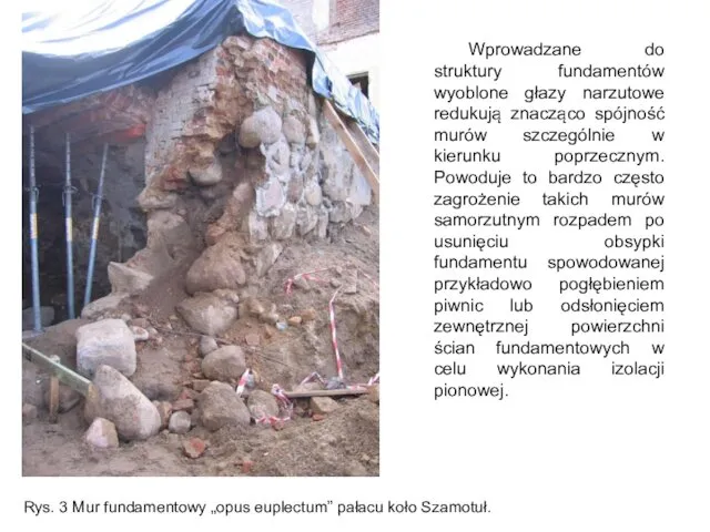 Rys. 3 Mur fundamentowy „opus euplectum” pałacu koło Szamotuł. Wprowadzane