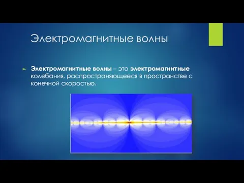 Электромагнитные волны Электромагнитные волны – это электромагнитные колебания, распространяющееся в пространстве с конечной скоростью.