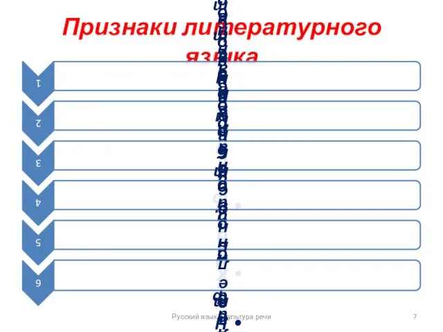 Признаки литературного языка Русский язык и культура речи