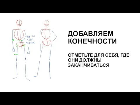 ДОБАВЛЯЕМ КОНЕЧНОСТИ ОТМЕТЬТЕ ДЛЯ СЕБЯ, ГДЕ ОНИ ДОЛЖНЫ ЗАКАНЧИВАТЬСЯ