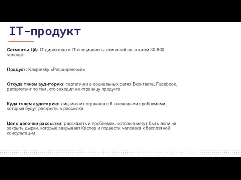 Сегменты ЦА: IT-директора и IT-специалисты компаний со штатом 30-500 человек