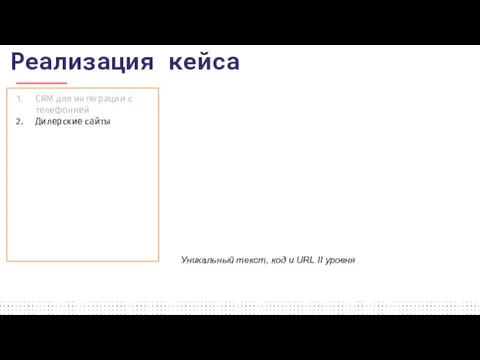 Уникальный текст, код и URL II уровня CRM для интеграции с телефонией Дилерские сайты Реализация кейса