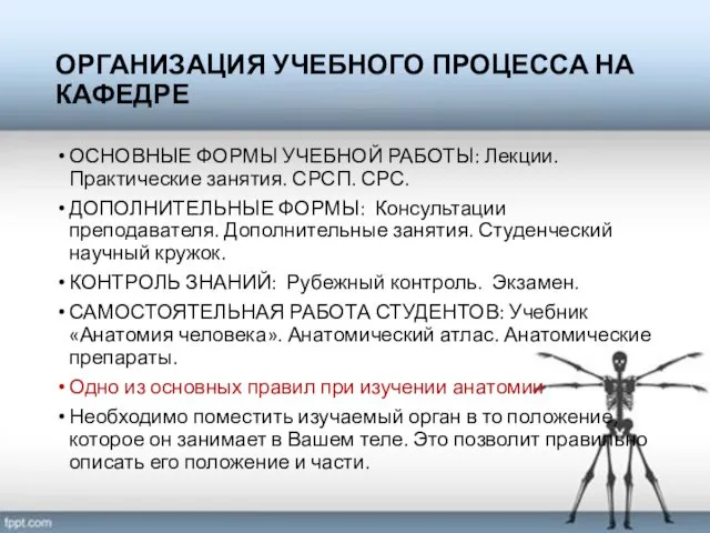 ОРГАНИЗАЦИЯ УЧЕБНОГО ПРОЦЕССА НА КАФЕДРЕ ОСНОВНЫЕ ФОРМЫ УЧЕБНОЙ РАБОТЫ: Лекции.