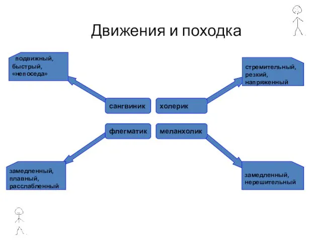 Движения и походка сангвиник холерик флегматик меланхолик стремительный, резкий, напряженный