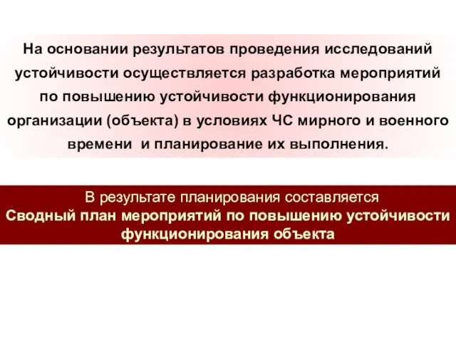 На основании результатов проведения исследований устойчивости осуществляется разработка мероприятий по