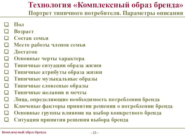 - - Комплексный образ бренда Технология «Комплексный образ бренда» Портрет