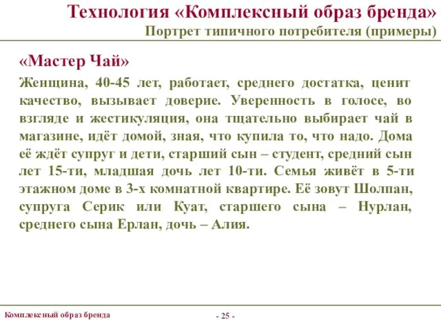 - - Комплексный образ бренда Технология «Комплексный образ бренда» Портрет