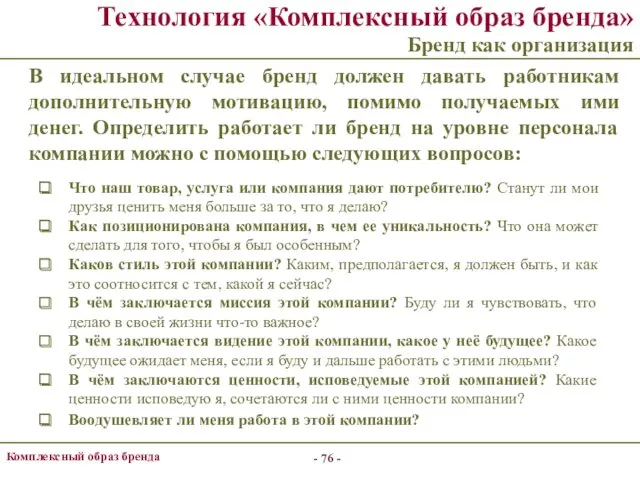 - - Комплексный образ бренда Технология «Комплексный образ бренда» Бренд