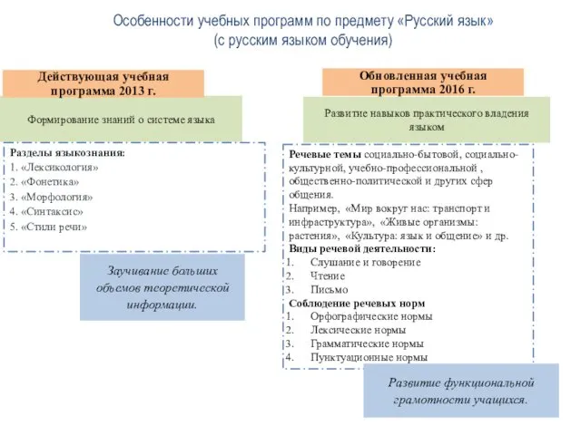 Особенности учебных программ по предмету «Русский язык» (с русским языком