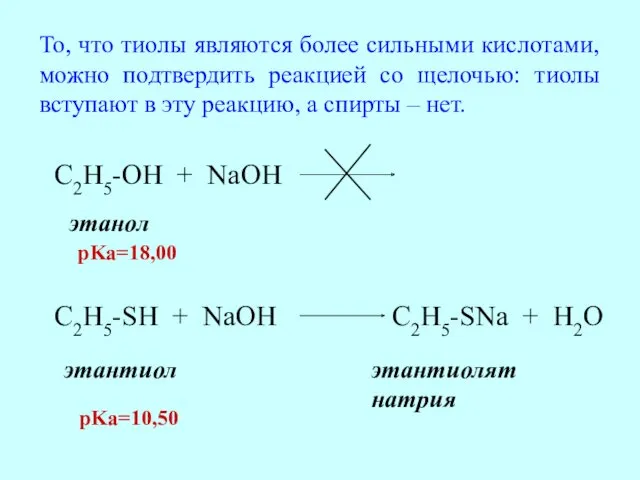 C2H5-OH + NaOH этанол C2H5-SH + NaOH C2H5-SNa + H2O