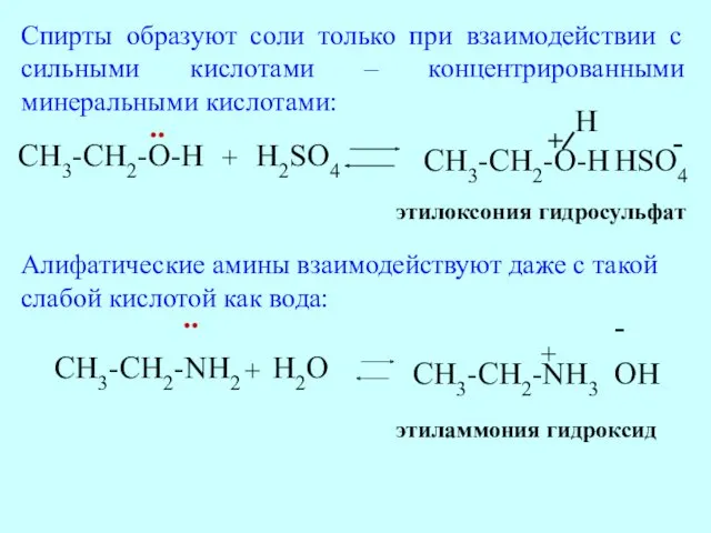 CH3-CH2-NH2 + H2O CH3-CH2-NH3 + OH - этиламмония гидроксид ..