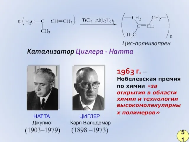 Катализатор Циглера - Натта Цис-полиизопрен 51 1963 г. – Нобелевская