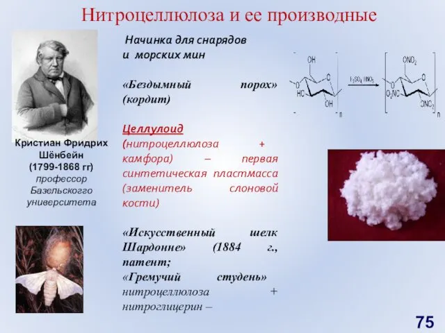 Кристиан Фридрих Шёнбейн (1799-1868 гг) профессор Базельскогго университета Нитроцеллюлоза и