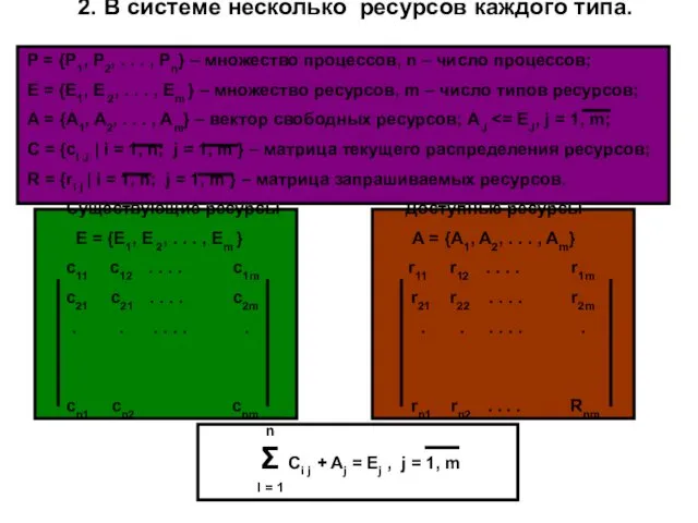 2. В системе несколько ресурсов каждого типа. P = {P1,