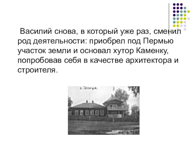 Василий снова, в который уже раз, сменил род деятельности: приобрел под Пермью участок