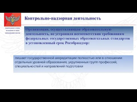 Контрольно-надзорная деятельность Организация, осуществляющая образовательную деятельность, не устранила несоответствия требованиям