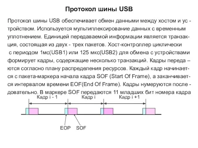 Протокол шины USB Протокол шины USB обеспечивает обмен данными между