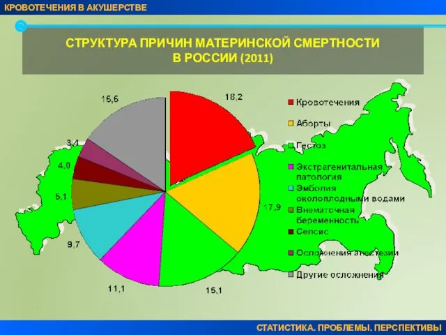 СТРУКТУРА ПРИЧИН МАТЕРИНСКОЙ СМЕРТНОСТИ В РОССИИ (2011) КРОВОТЕЧЕНИЯ В АКУШЕРСТВЕ СТАТИСТИКА. ПРОБЛЕМЫ. ПЕРСПЕКТИВЫ