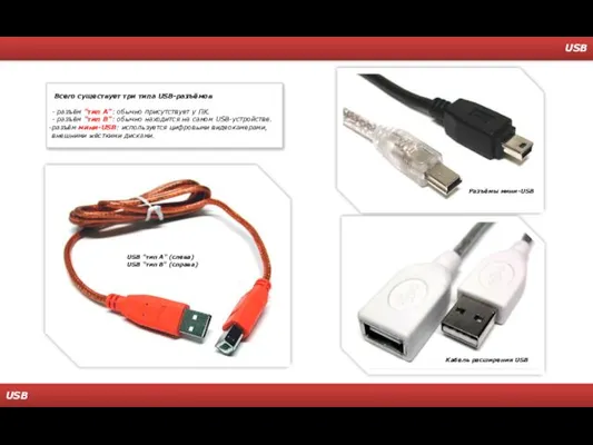 USB USB Всего существует три типа USB-разъёмов - разъём "тип