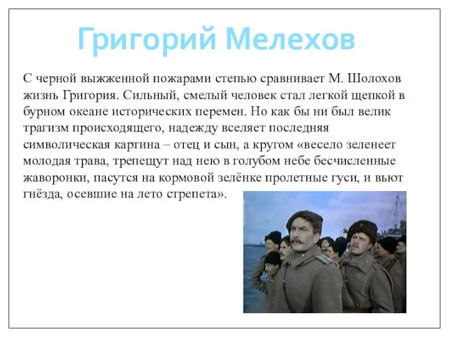 Григорий Мелехов С черной выжженной пожарами степью сравнивает М. Шолохов