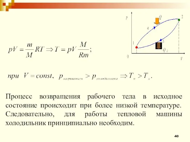 Процесс возвращения рабочего тела в исходное состояние происходит при более