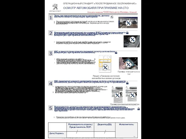 ОСМОТР АВТОМОБИЛЯ ПРИ ПРИЕМКЕ НА СТО ОПЕРАЦИОННЫЙ СТАНДАРТ «ПОСЛЕПРОДАЖНОЕ ОБСЛУЖИВАНИЕ»