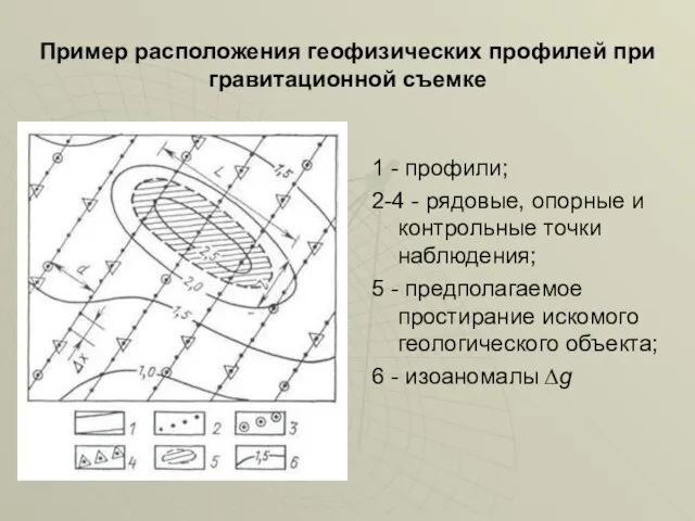 Пример расположения геофизических профилей при гравитационной съемке 1 - профили;