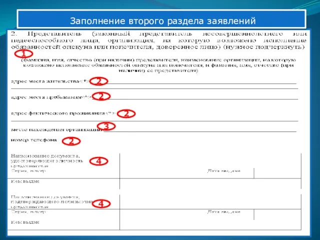 Заполнение второго раздела заявлений 1 2 4 4 3 2 2 2