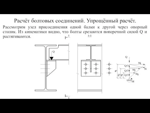 Расчёт болтовых соединений. Упрощённый расчёт. Рассмотрим узел присоединения одной балки