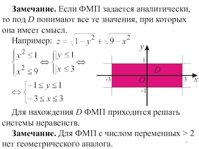 Замечание. Если ФМП задается аналитически, то под D понимают все