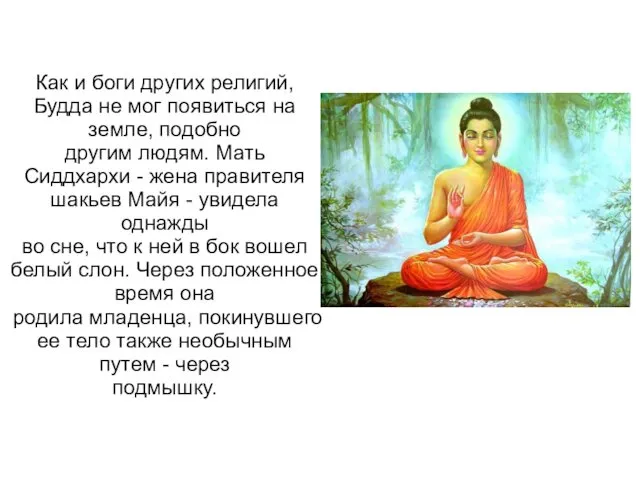 Как и боги других религий, Будда не мог появиться на земле, подобно другим