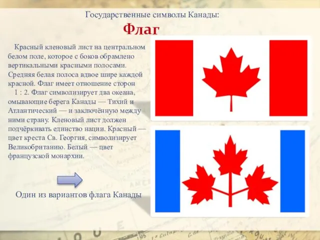 Государственные символы Канады: Флаг Красный кленовый лист на центральном белом поле, которое с