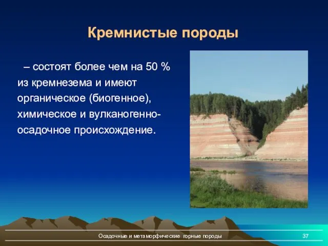 Осадочные и метаморфические горные породы Кремнистые породы – состоят более