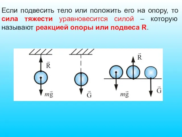 Если подвесить тело или положить его на опору, то сила