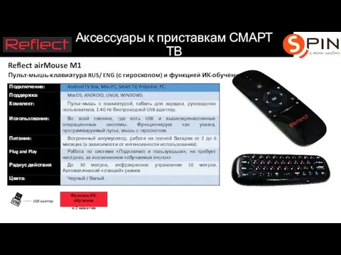 Аксессуары к приставкам СМАРТ ТВ Reflect airMouse M1 Пульт-мышь-клавиатура RUS/