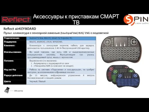 Аксессуары к приставкам СМАРТ ТВ Reflect airKEYBOARD Пульт- клавиатура с