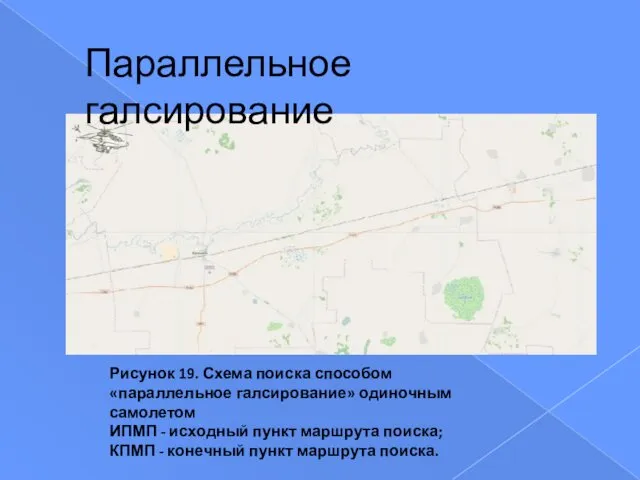 Рисунок 19. Схема поиска способом «параллельное галсирование» одиночным самолетом ИПМП