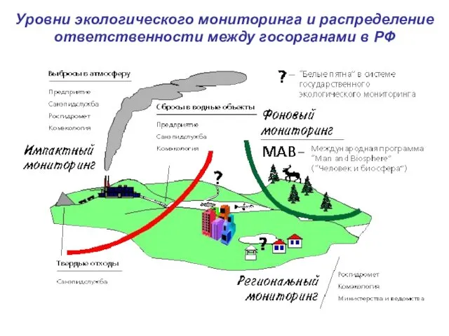 Уровни экологического мониторинга и распределение ответственности между госорганами в РФ