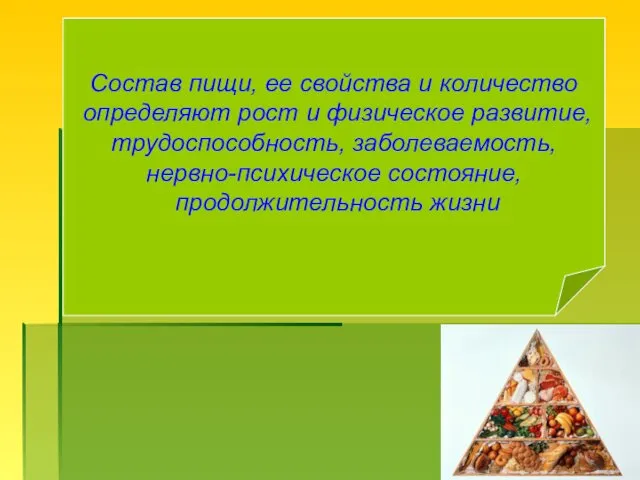 Состав пищи, ее свойства и количество определяют рост и физическое