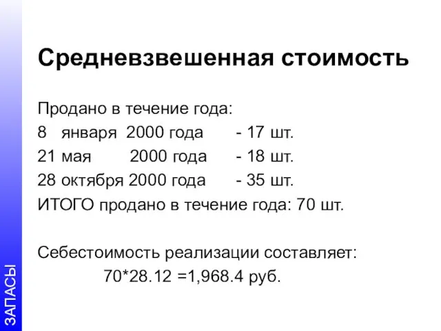 Средневзвешенная стоимость Продано в течение года: 8 января 2000 года