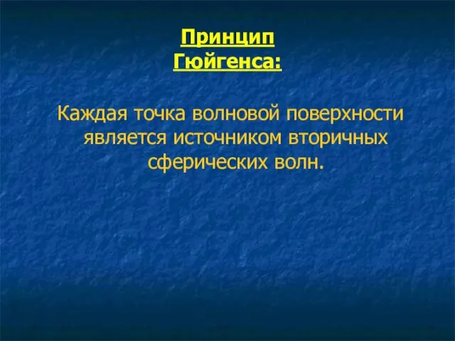 Принцип Гюйгенса: Каждая точка волновой поверхности является источником вторичных сферических волн.