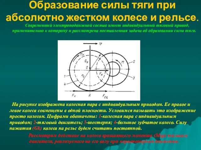 Образование силы тяги при абсолютно жестком колесе и рельсе. Современный