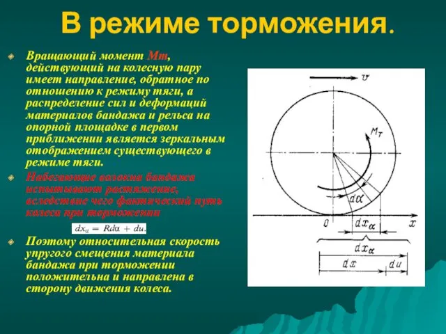 В режиме торможения. Вращающий момент Мт, действующий на колесную пару