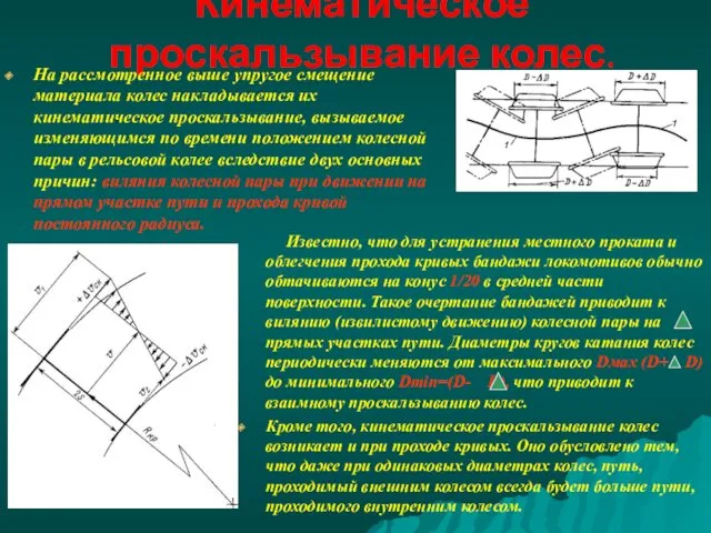 Кинематическое проскальзывание колес. На рассмотренное выше упругое смещение материала колес