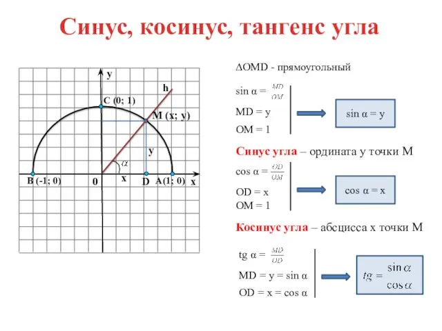 sin α = ∆OMD - прямоугольный MD = y OM