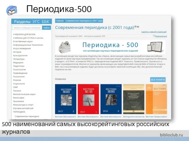 Периодика-500 500 наименований самых высокорейтинговых российских журналов