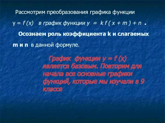 Рассмотрим преобразования графика функции у = f (x) в график