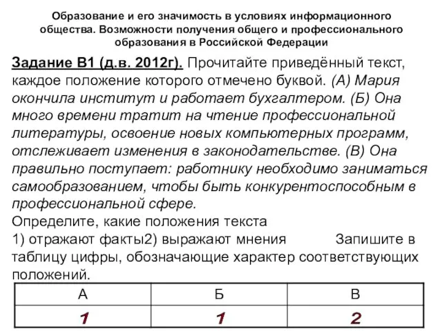 Образование и его значимость в условиях информационного общества. Возможности получения