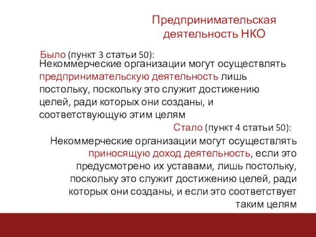 Было (пункт 3 статьи 50): Предпринимательская деятельность НКО Некоммерческие организации