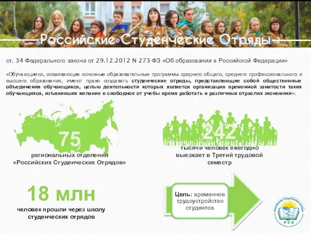 Российские Студенческие Отряды 242 тысячи человек ежегодно выезжает в Третий